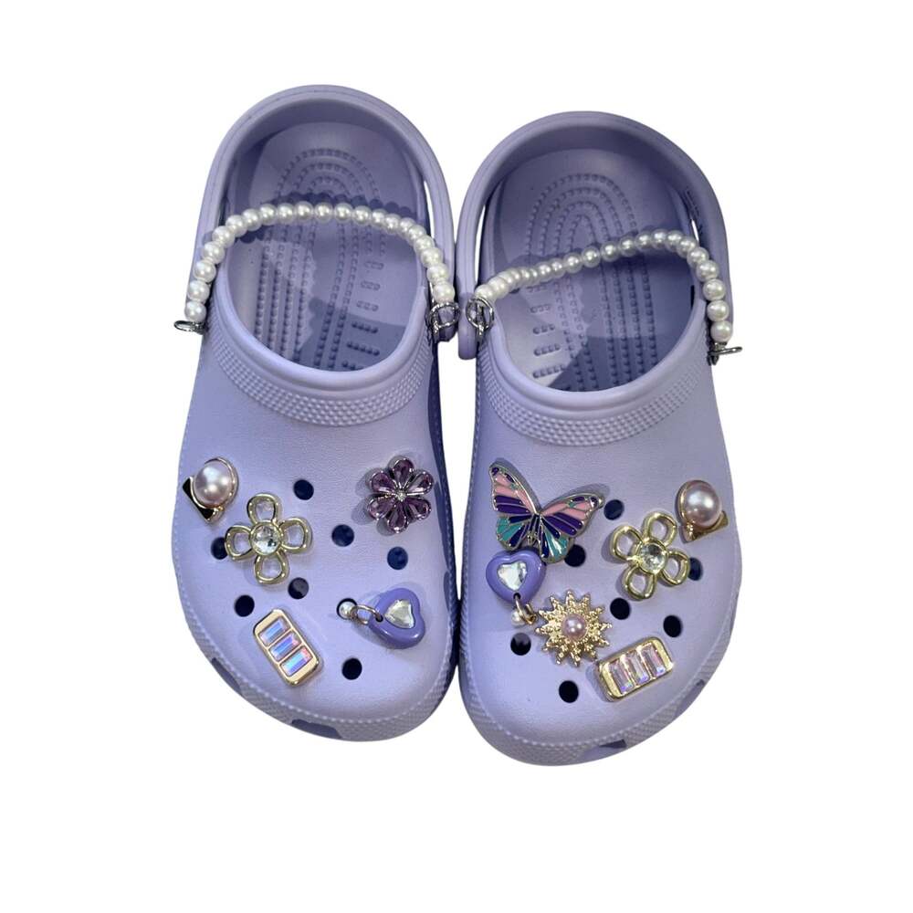 Crocs Classic Clogs Lavender Purple W6 M4 Pearl Charms Butterfly Flower Jibbitz